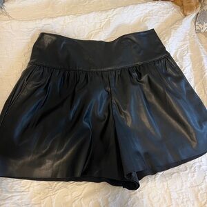Club Monaco Black High Waist Leather Shorts